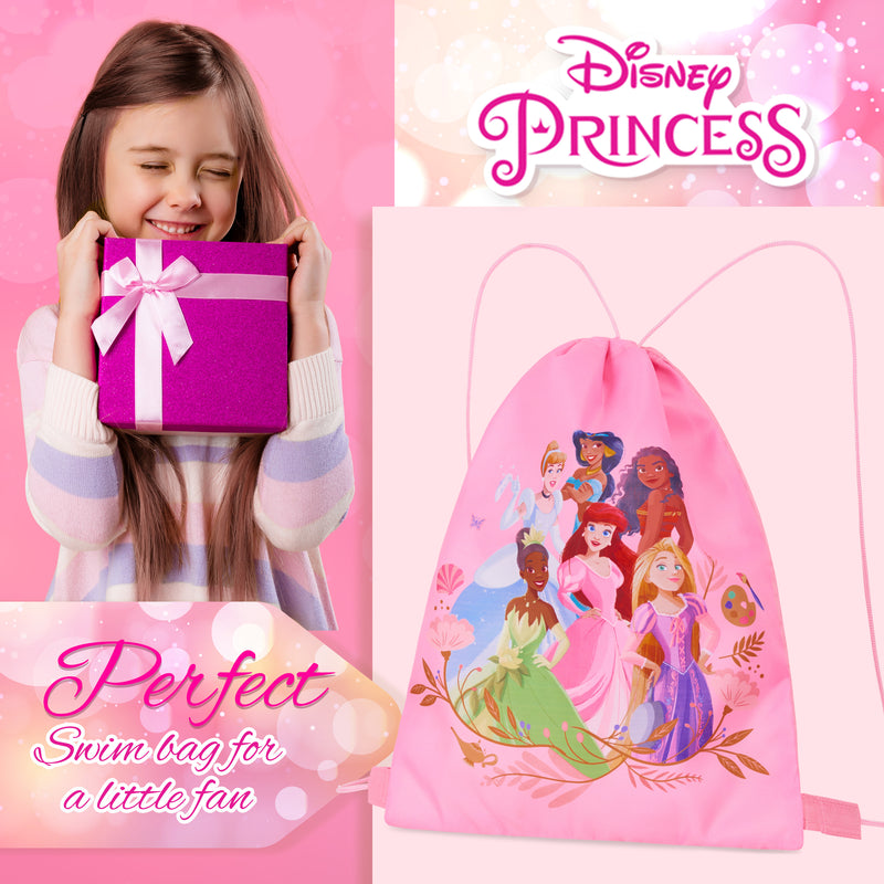 Disney Kids Drawstring Bags, 29 x 38cm Swimming Bag with Airflow Vent - Princess - Get Trend