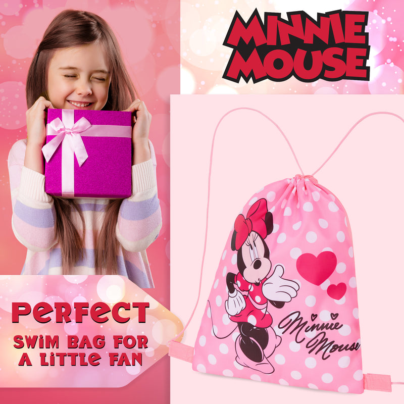 Disney Kids Drawstring Bags, 29 x 38cm Swimming Bag with Airflow Vent - Minnie - Get Trend