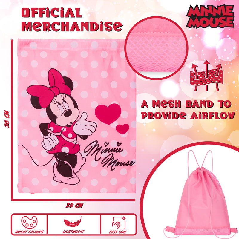 Disney Kids Drawstring Bags, 29 x 38cm Swimming Bag with Airflow Vent - Minnie - Get Trend