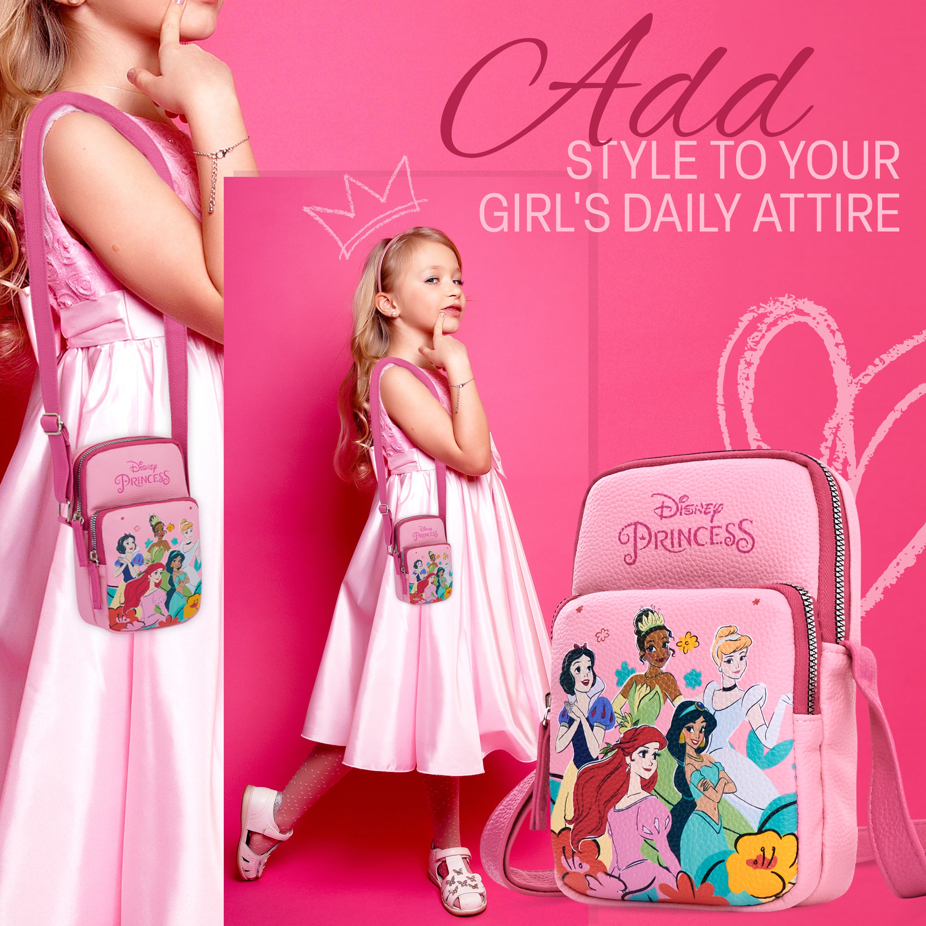 Disney Princess Girls Crossbody Bag with Compartments & Adjustable Strap Shoulder Bag - Get Trend
