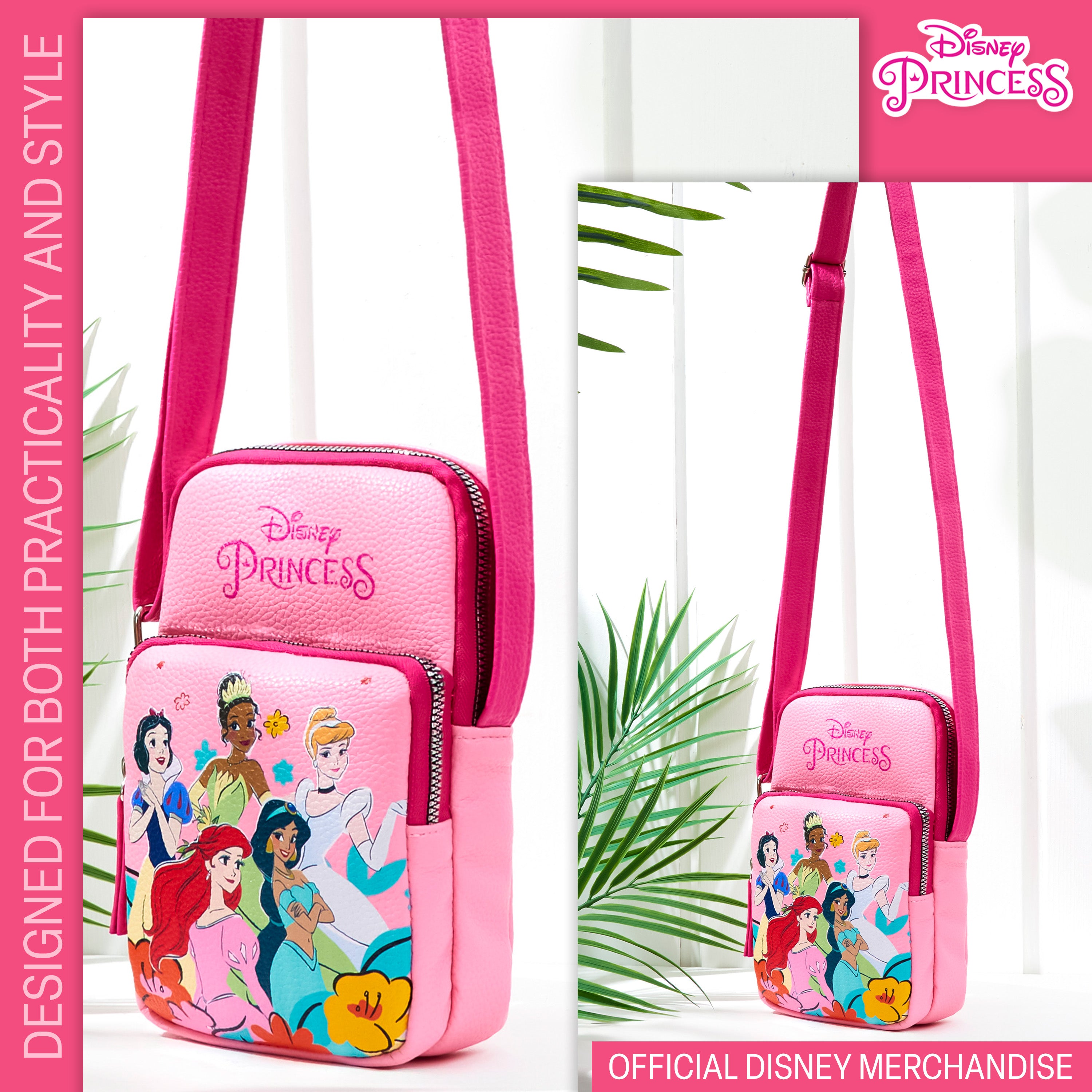 Disney Princess Girls Crossbody Bag with Compartments & Adjustable Strap Shoulder Bag - Get Trend