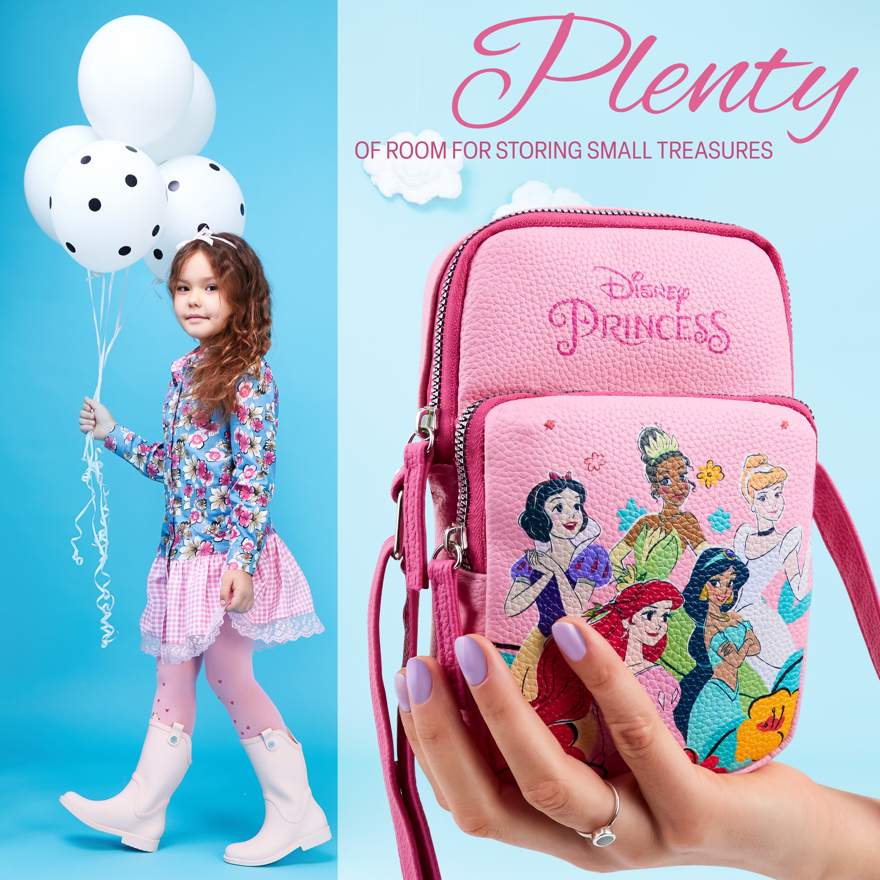 Disney Princess Girls Crossbody Bag with Compartments & Adjustable Strap Shoulder Bag - Get Trend