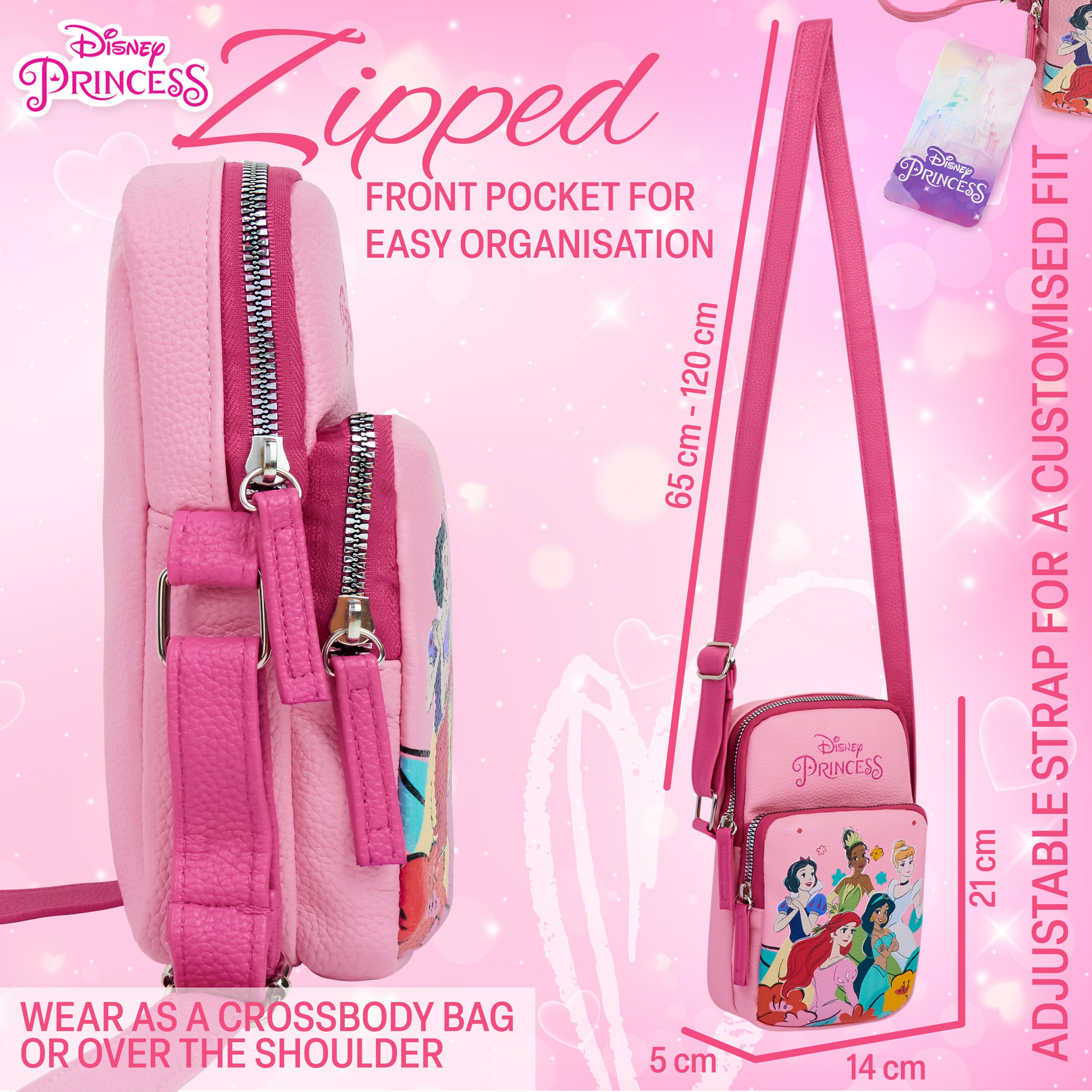 Disney Princess Girls Crossbody Bag with Compartments & Adjustable Strap Shoulder Bag - Get Trend