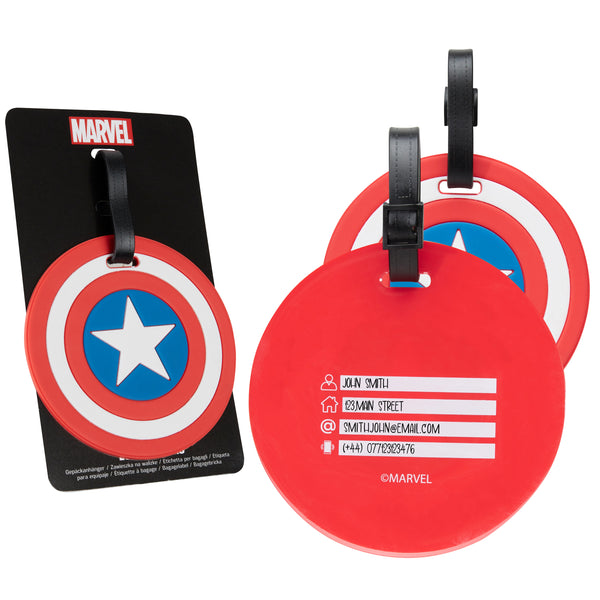 Marvel Luggage Tags for Suitcase, Baggage Identification for Travel Name Address (Red Captain America)