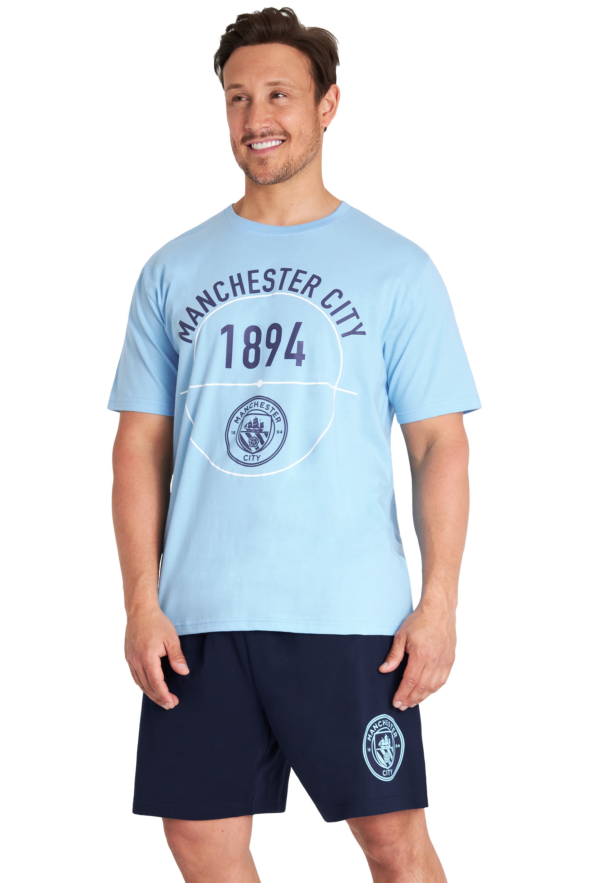 Manchester City FC Mens Pyjama Set, T-Shirt and Pyjama Shorts for Men - Get Trend