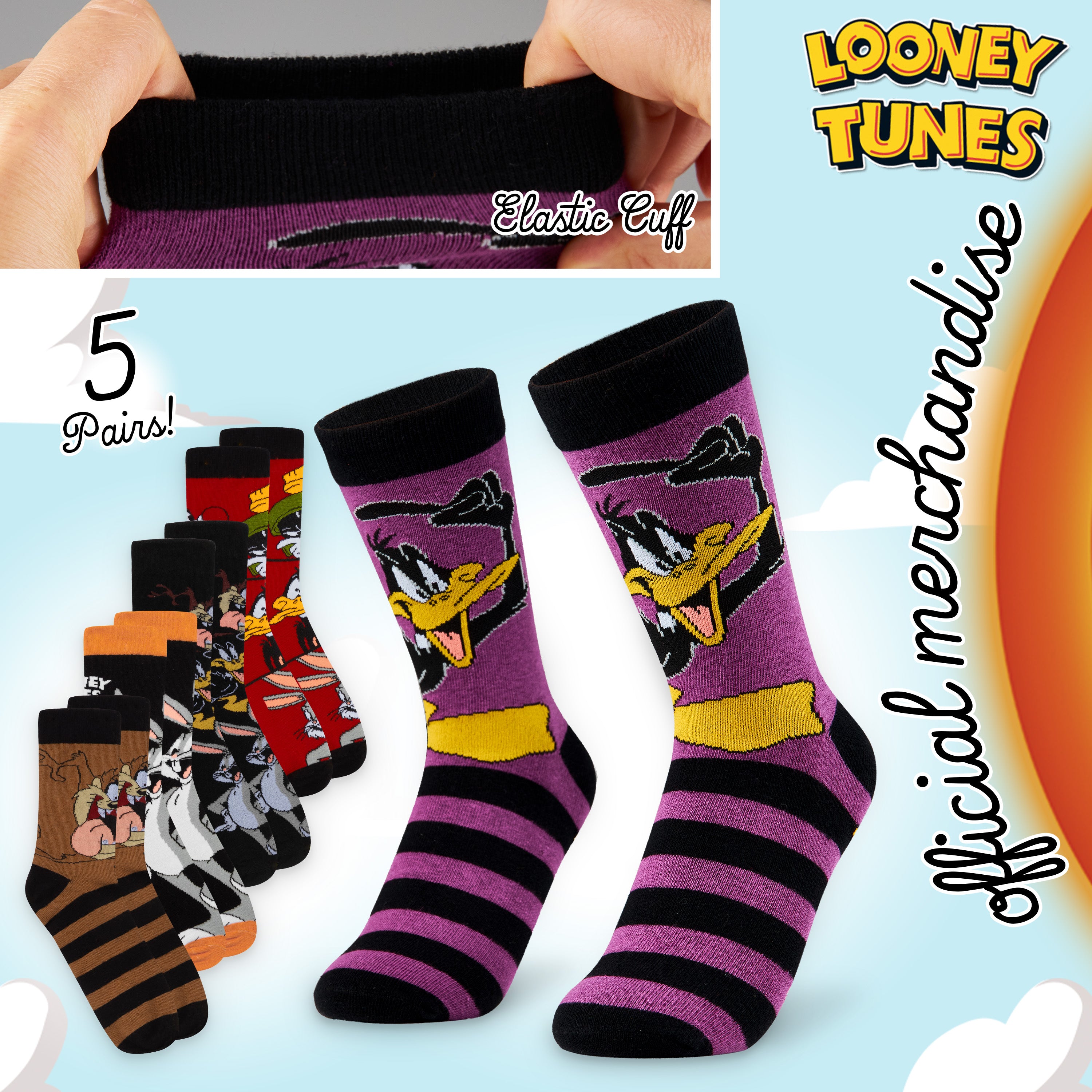 LOONEY TUNES Mens Socks Pack of 5 Crew Socks for Men Teenagers Soft Breathable Work Sports Casual Size 6-10 Mens Gifts - Get Trend