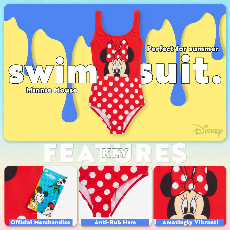 Disney Swimming Costume, Girls One Piece Swimsuit - Minnie Mouse