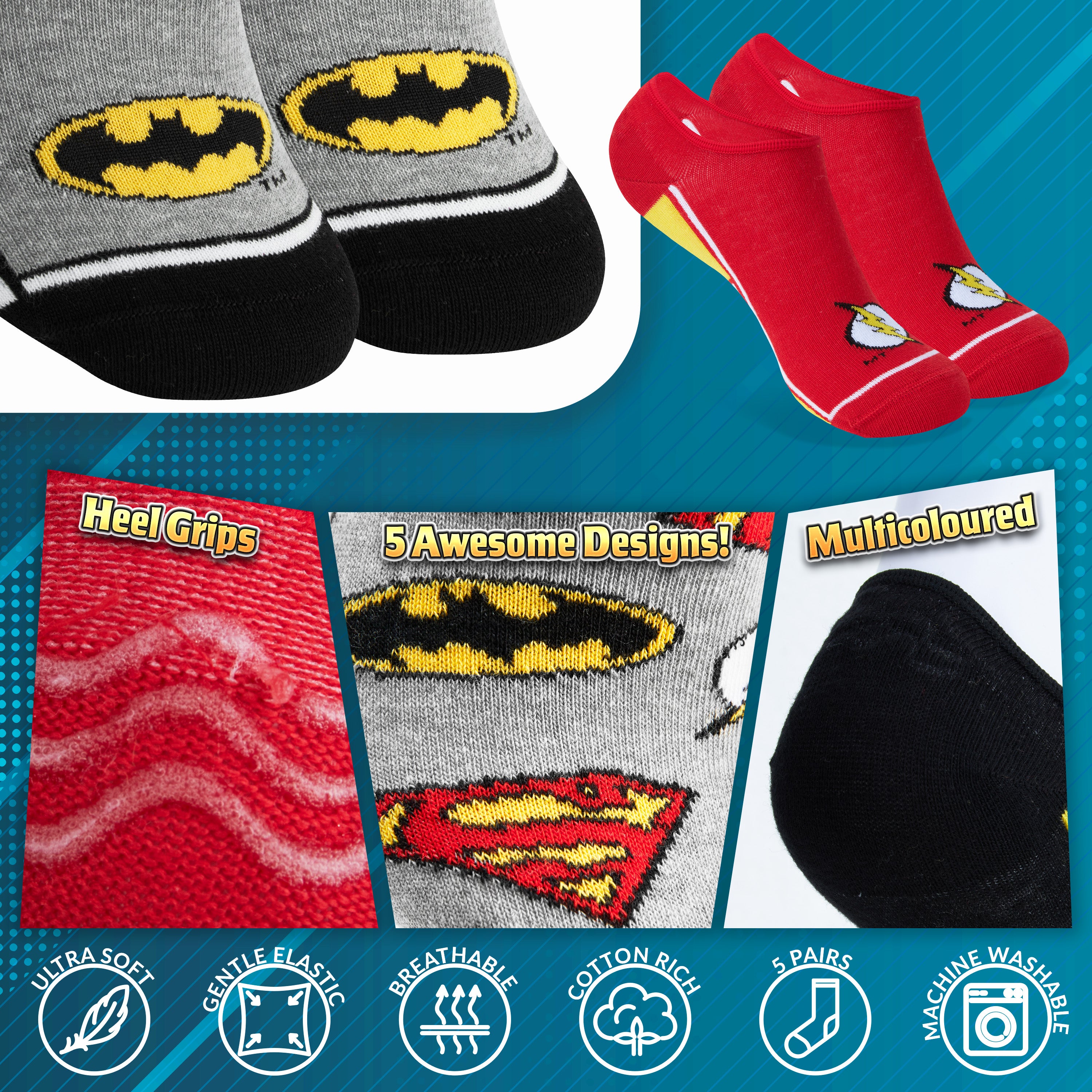 DC Comics Boys Liner Socks, Invisible No Show Stretchy Socks - Boys Gifts - Get Trend