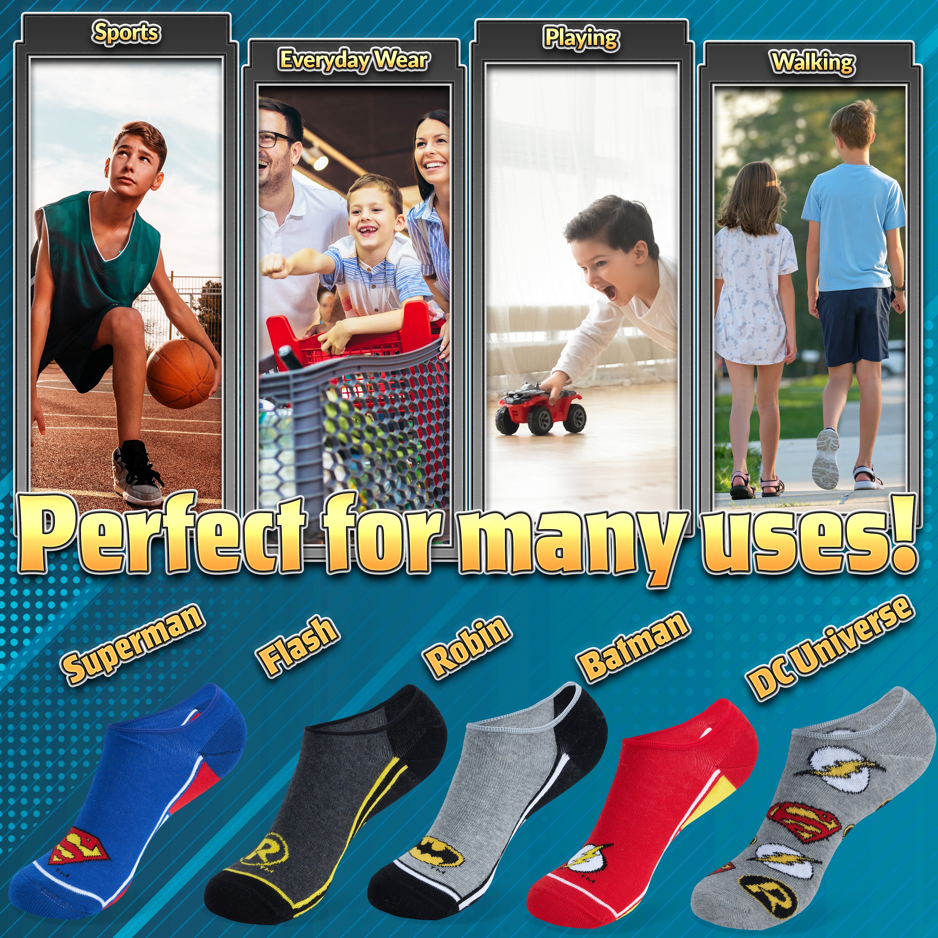 DC Comics Boys Liner Socks, Invisible No Show Stretchy Socks - Boys Gifts - Get Trend