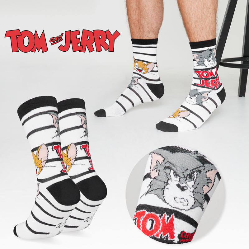 Tom and Jerry Mens Socks - Pack of 5 Crew Socks for Men - Grey/Multi