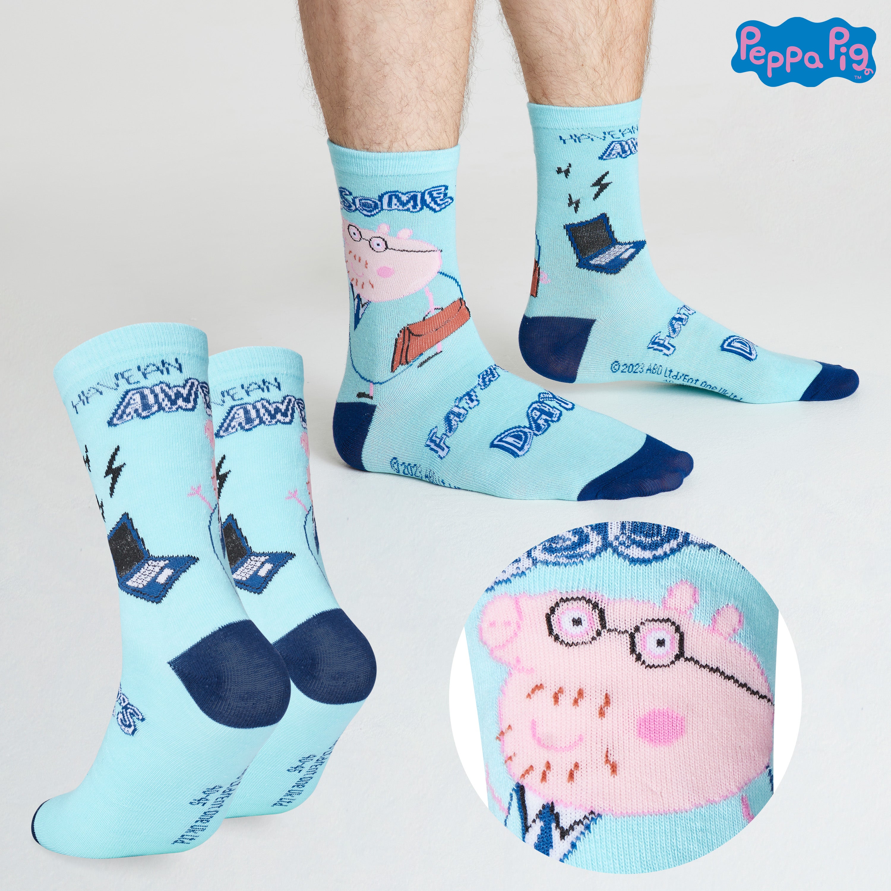 Peppa Pig Socks for Men UK Size 6.5-10.5, Pack of 5 Daddy Pig Crew Socks for Men - Get Trend