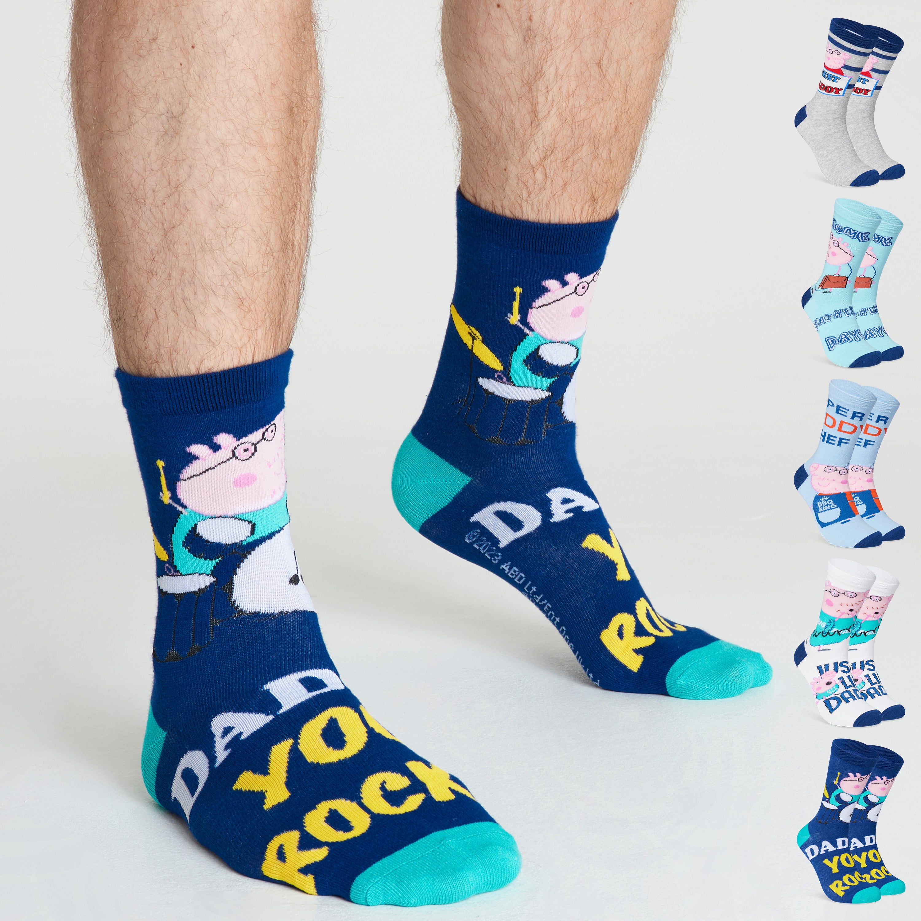 Peppa Pig Socks for Men UK Size 6.5-10.5, Pack of 5 Daddy Pig Crew Socks for Men - Get Trend