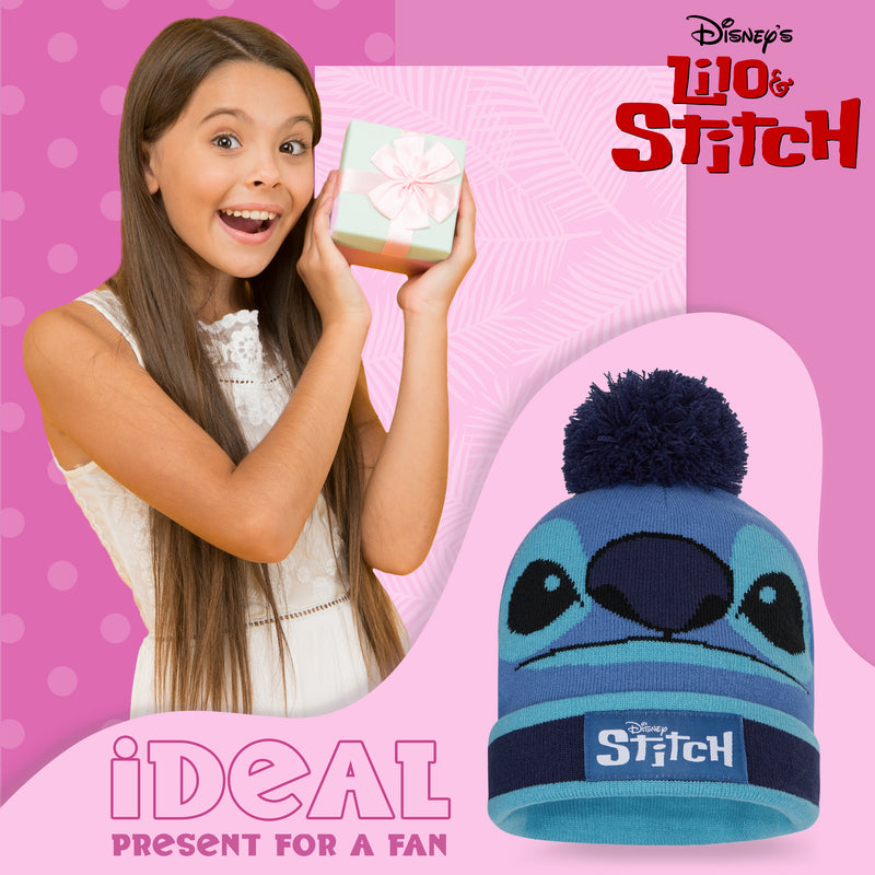 Disney Beanie Hat and Gloves Set Kids - Blue Stitch-2 Pieces