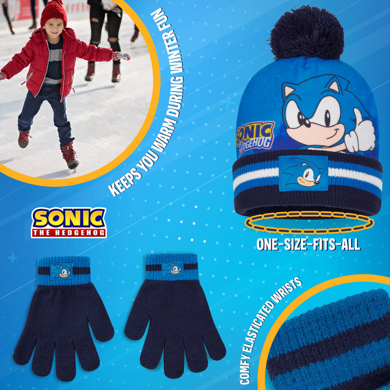 Sonic The Hedgehog Beanie Hat and Gloves Set for Boys