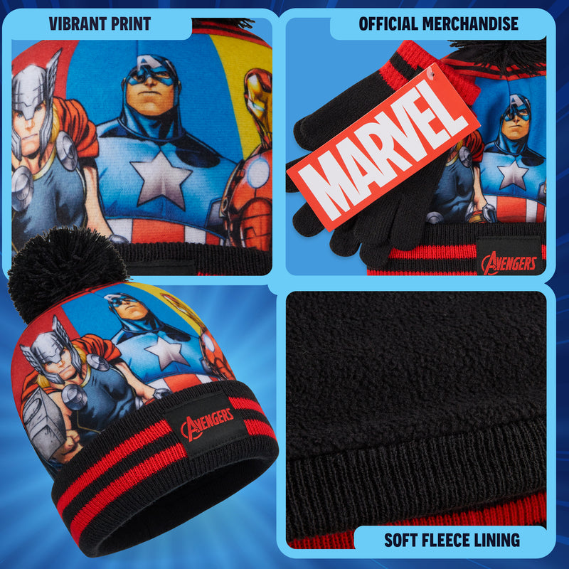 Marvel Beanie Hat and Gloves Set Kids - Avengers 2 Piece Winter Set