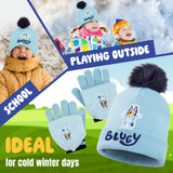 Bluey Girls Winter Accessories Set, Beanie Hat and Gloves - Gifts for Girls