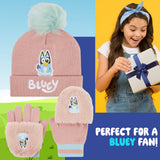 Bluey Girls Winter Accessories Set, Beanie Hat and Gloves - Gifts for Girls