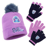 Disney Stitch Girls Winter Accessories Set, Beanie Hat and Gloves - Stitch Gifts