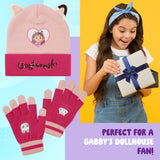 Gabby's Dollhouse Girls Winter Accessories Set Beanie Hat and Gloves Girls Gifts