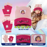 Gabby's Dollhouse Girls Winter Accessories Set Beanie Hat and Gloves Girls Gifts