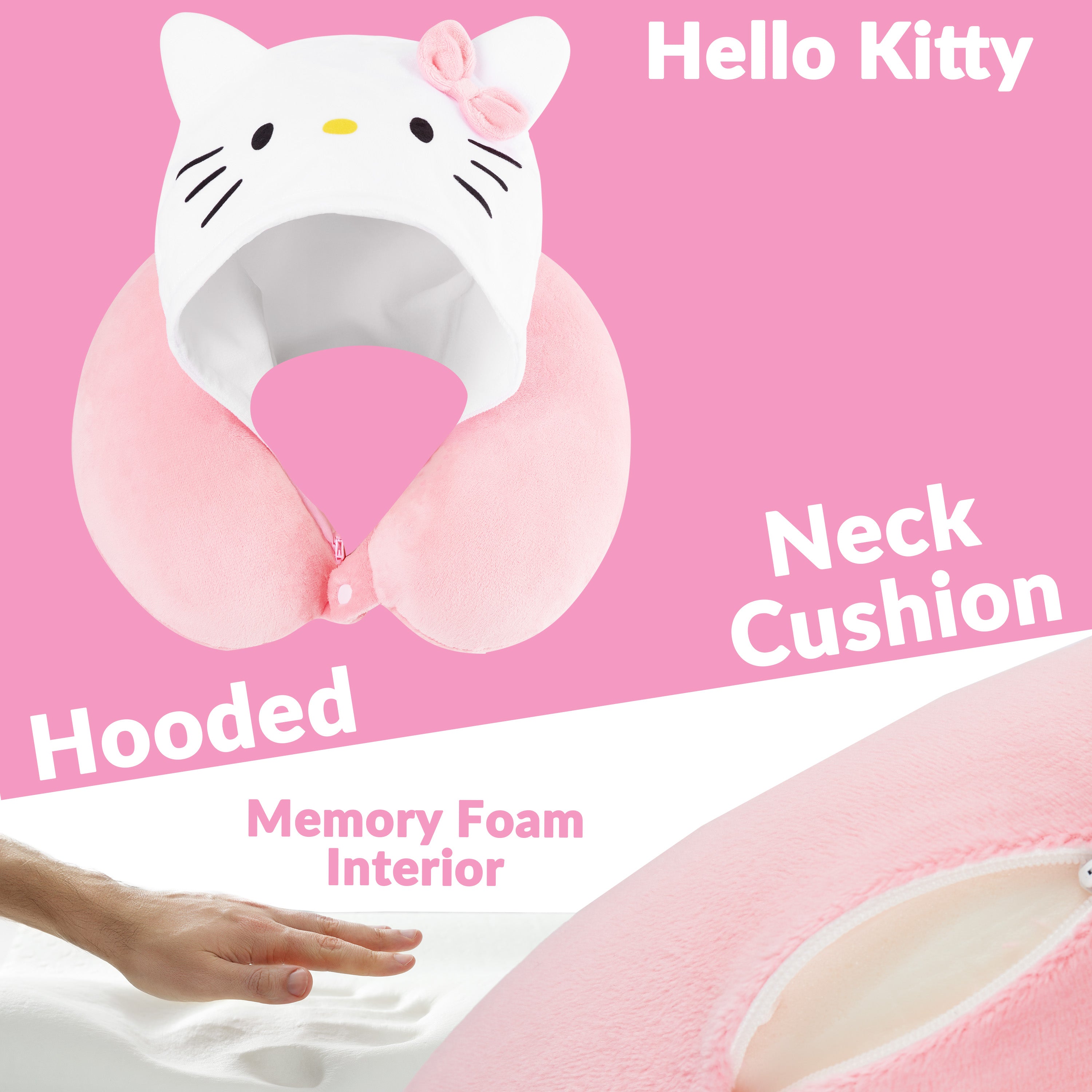 Hello Kitty Girls Teens Travel Pillow with Hood, Memory Foam Cushion Flight Pillow - Get Trend