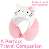 Hello Kitty Girls Teens Travel Pillow with Hood, Memory Foam Cushion Flight Pillow - Get Trend