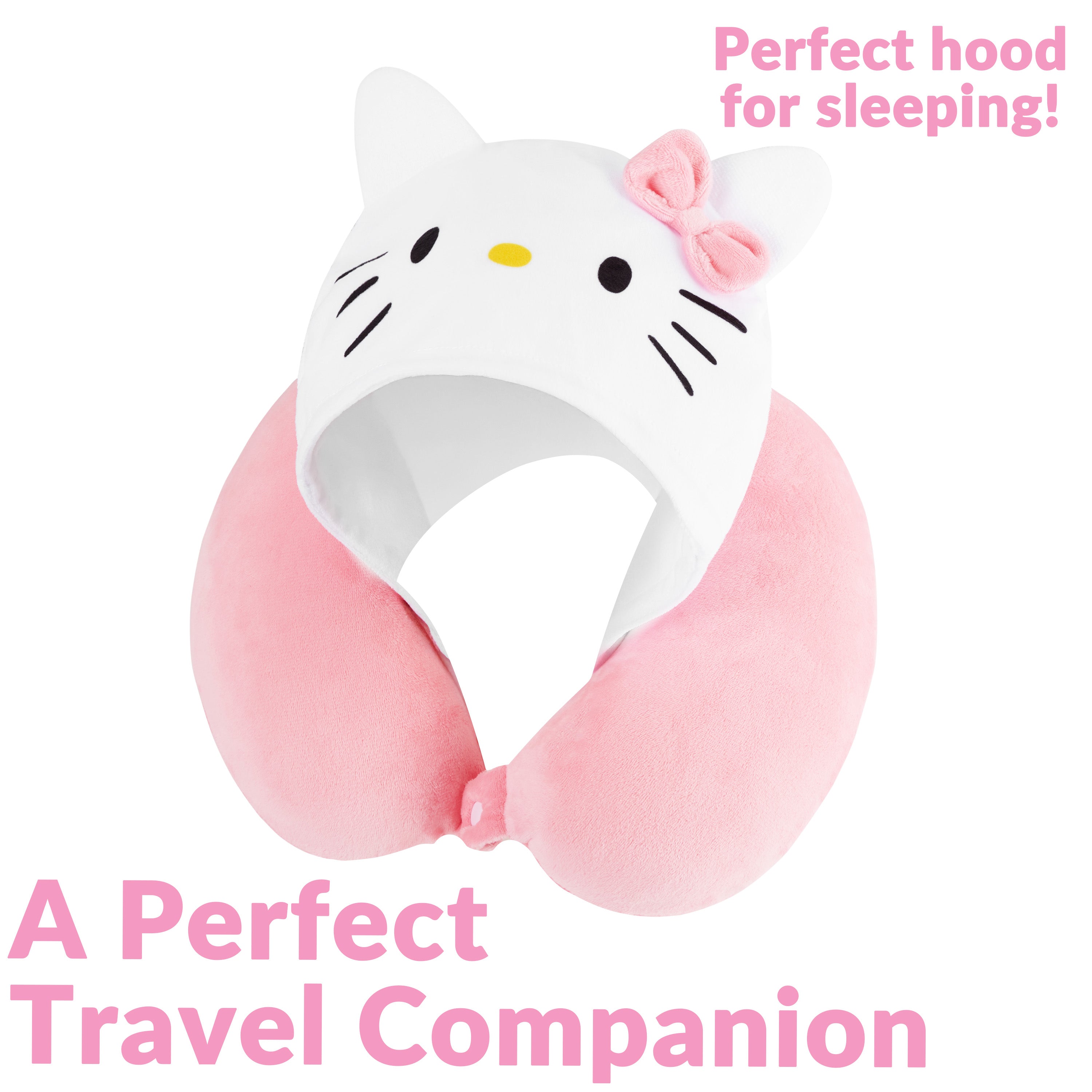 Hello Kitty Girls Teens Travel Pillow with Hood, Memory Foam Cushion Flight Pillow - Get Trend