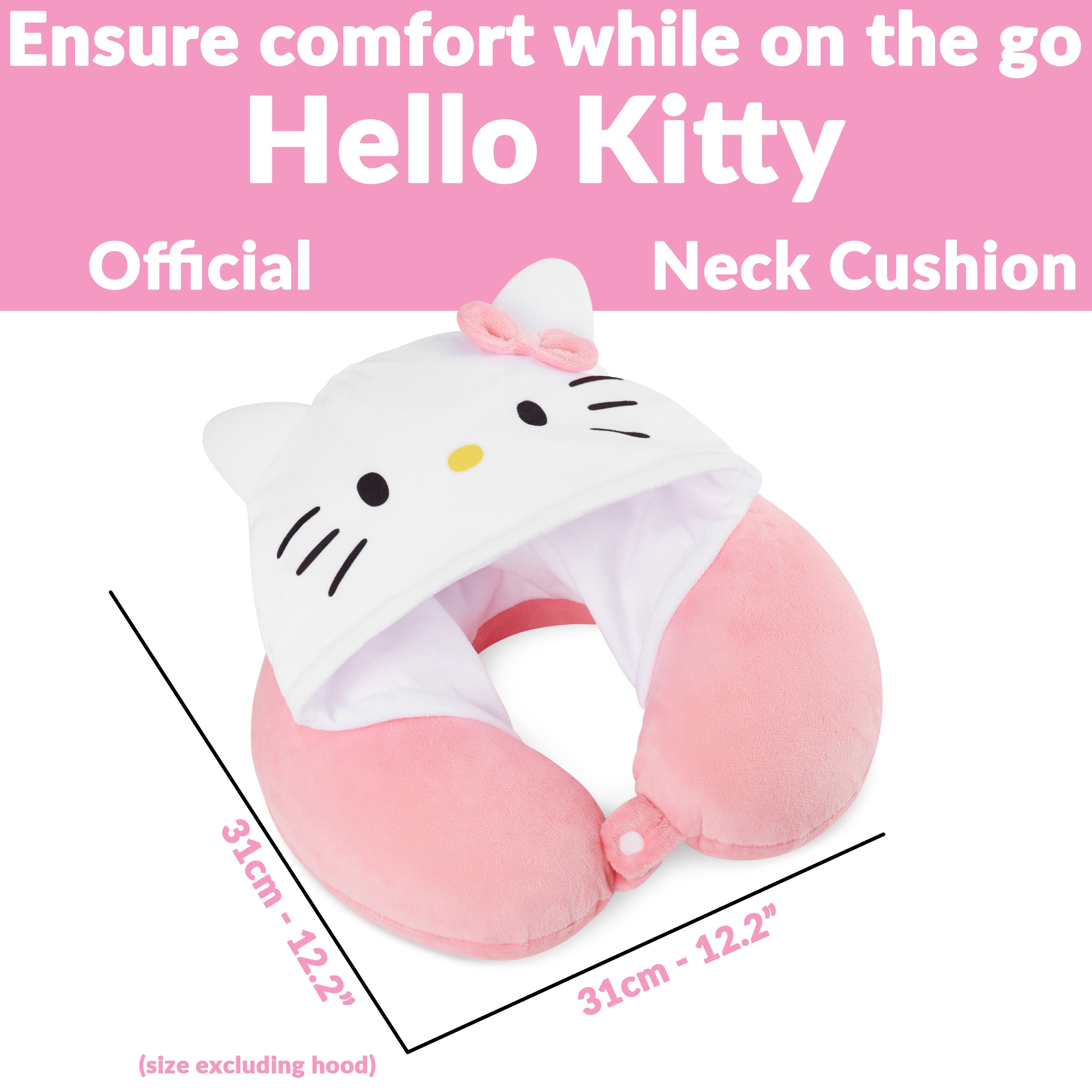 Hello Kitty Girls Teens Travel Pillow with Hood, Memory Foam Cushion Flight Pillow - Get Trend