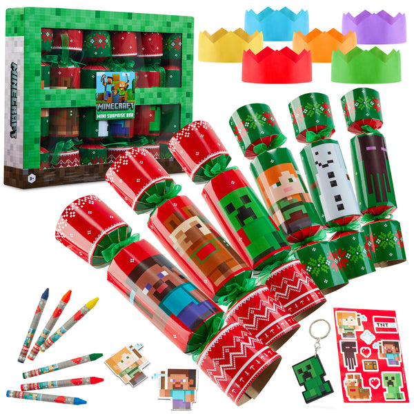 Minecraft Christmas Crackers Pack of 6 Mini Creeper Crackers for Kids - Get Trend