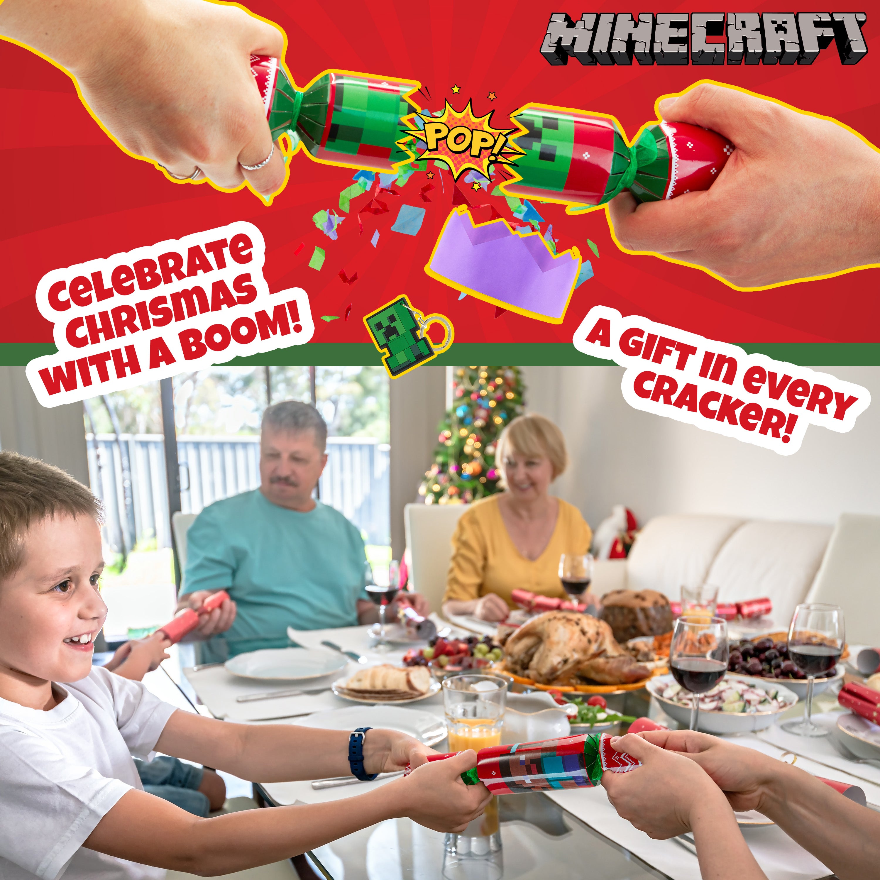 Minecraft Christmas Crackers Pack of 6 Mini Creeper Crackers for Kids with Gifts Keychain Crayons Stickers Gamer Gifts - Get Trend