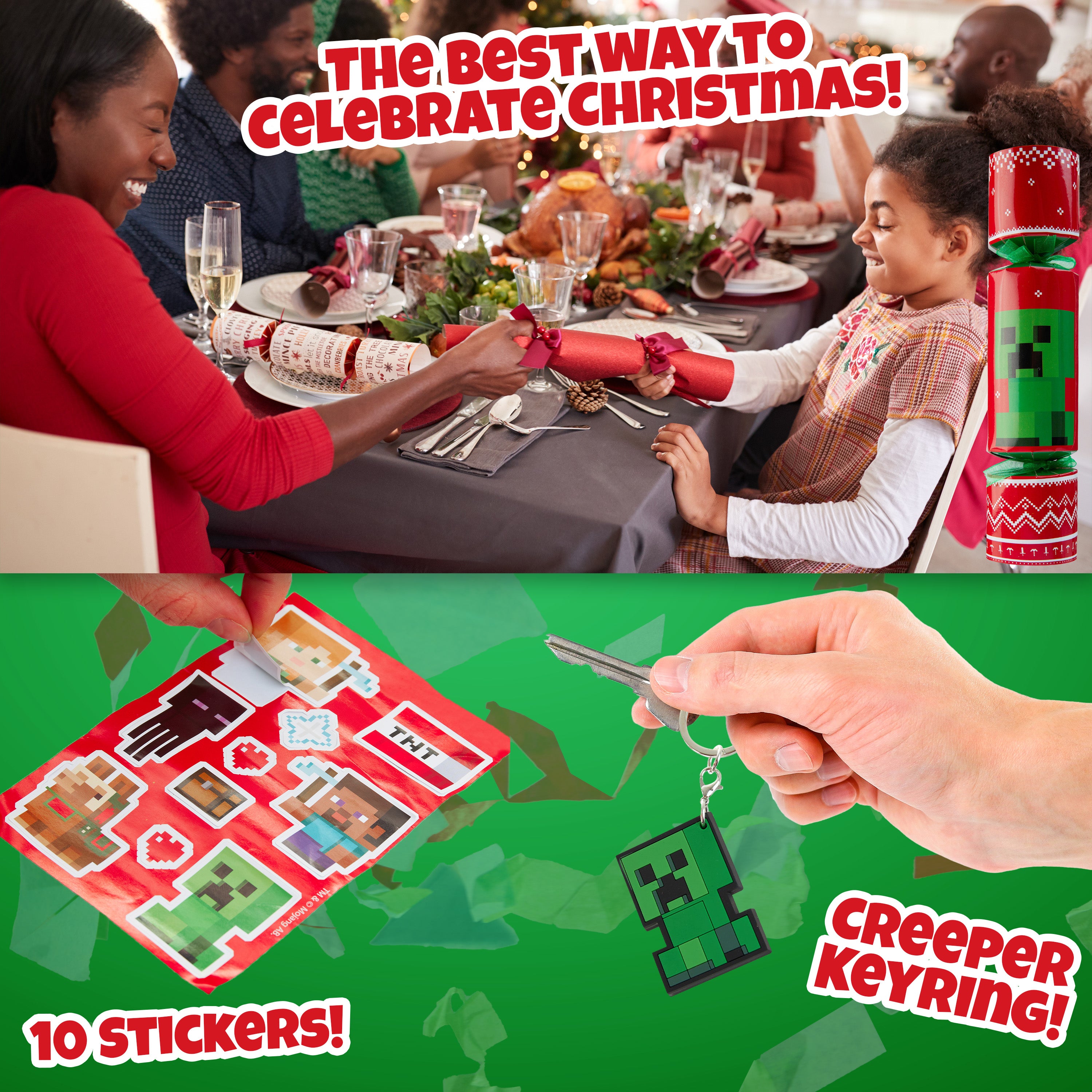 Minecraft Christmas Crackers Pack of 6 Mini Creeper Crackers for Kids with Gifts Keychain Crayons Stickers Gamer Gifts - Get Trend