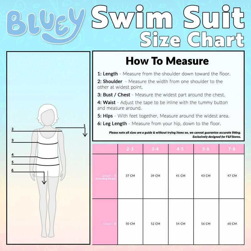 Bluey Girls Swimming Costume Short Sleeve Childrens Swimwear