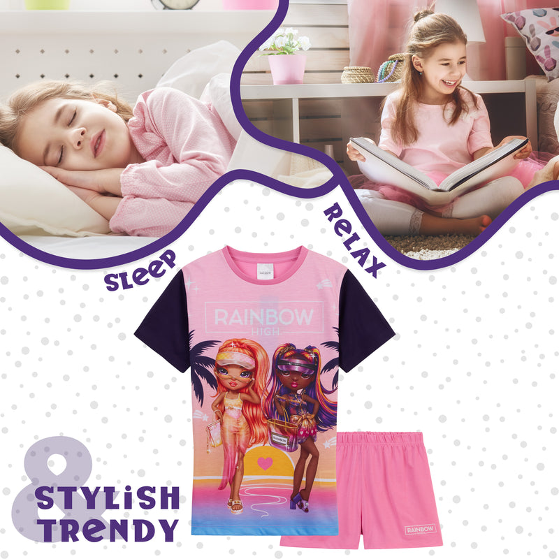Rainbow High PJs for Girls Summer T-Shirt and Short Girls Pyjamas