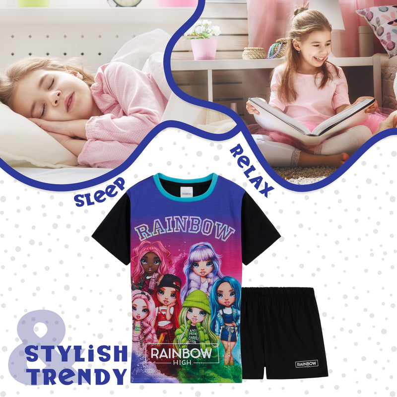 Rainbow High PJs for Girls Summer T-Shirt and Short Girls Pyjamas