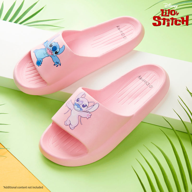 Disney Stitch Girls Sliders, Beach or Pool Shoes for Kids - Pink Stitch & Angel - Get Trend