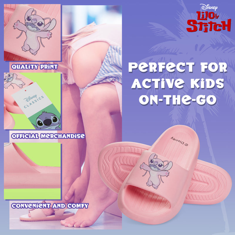 Disney Stitch Girls Sliders, Beach or Pool Shoes for Kids - Pink Stitch & Angel - Get Trend