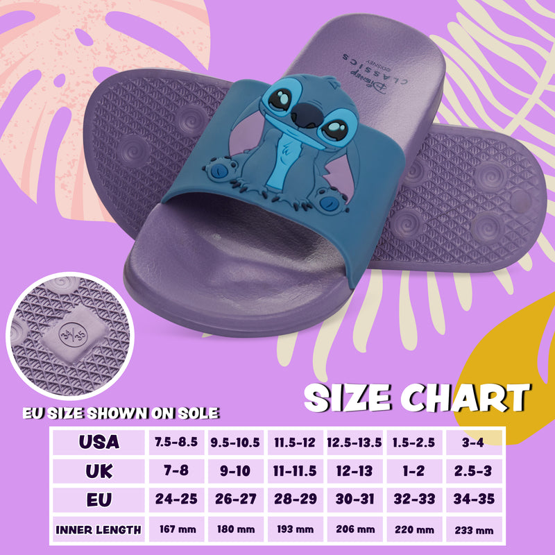 Disney Girls Sliders, Pool or Beach Shoes for Kids - Liliac/Blue Stitch - Get Trend