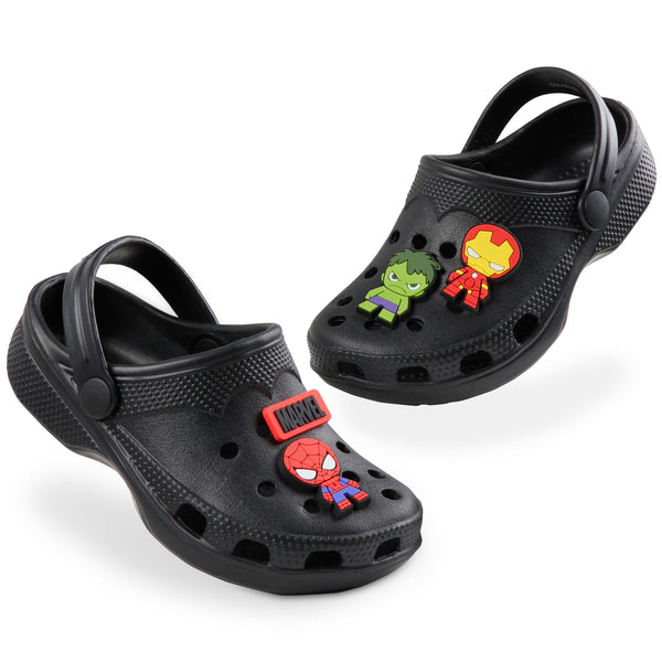 Marvel Boys Clogs with Removable Rubber Charms - Black Spiderman - Get Trend