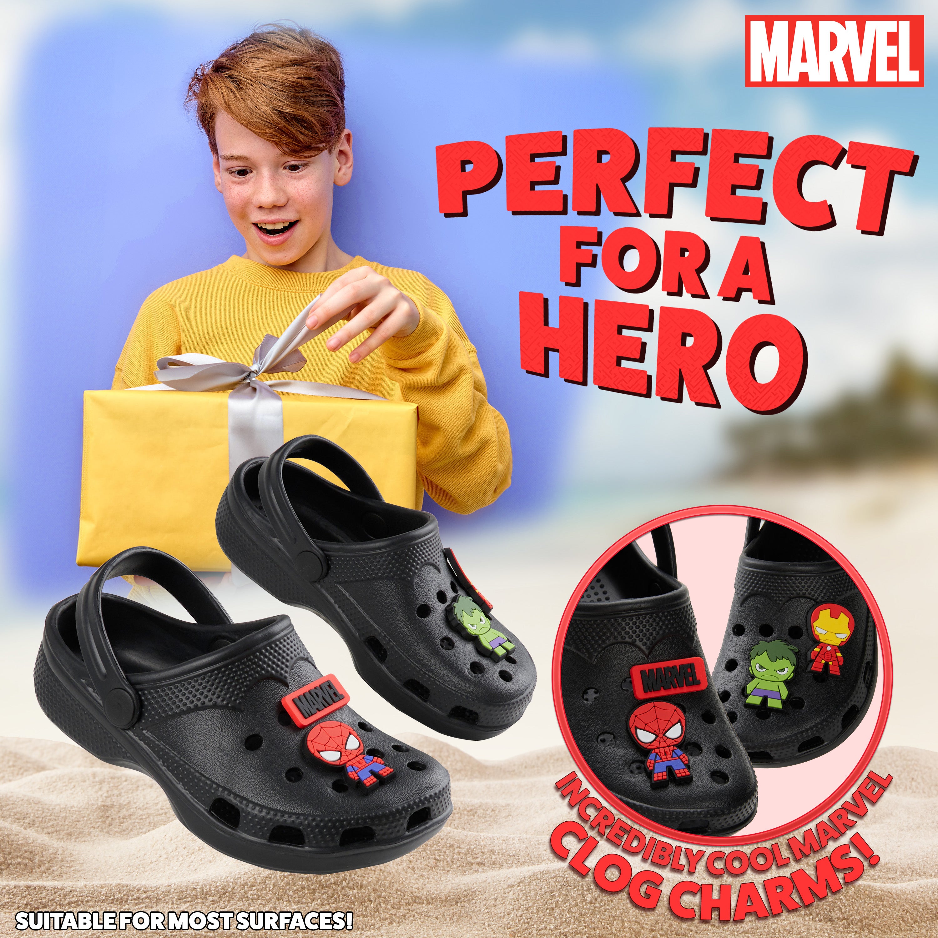 Marvel Boys Clogs with Removable Rubber Charms - Black Spiderman - Get Trend