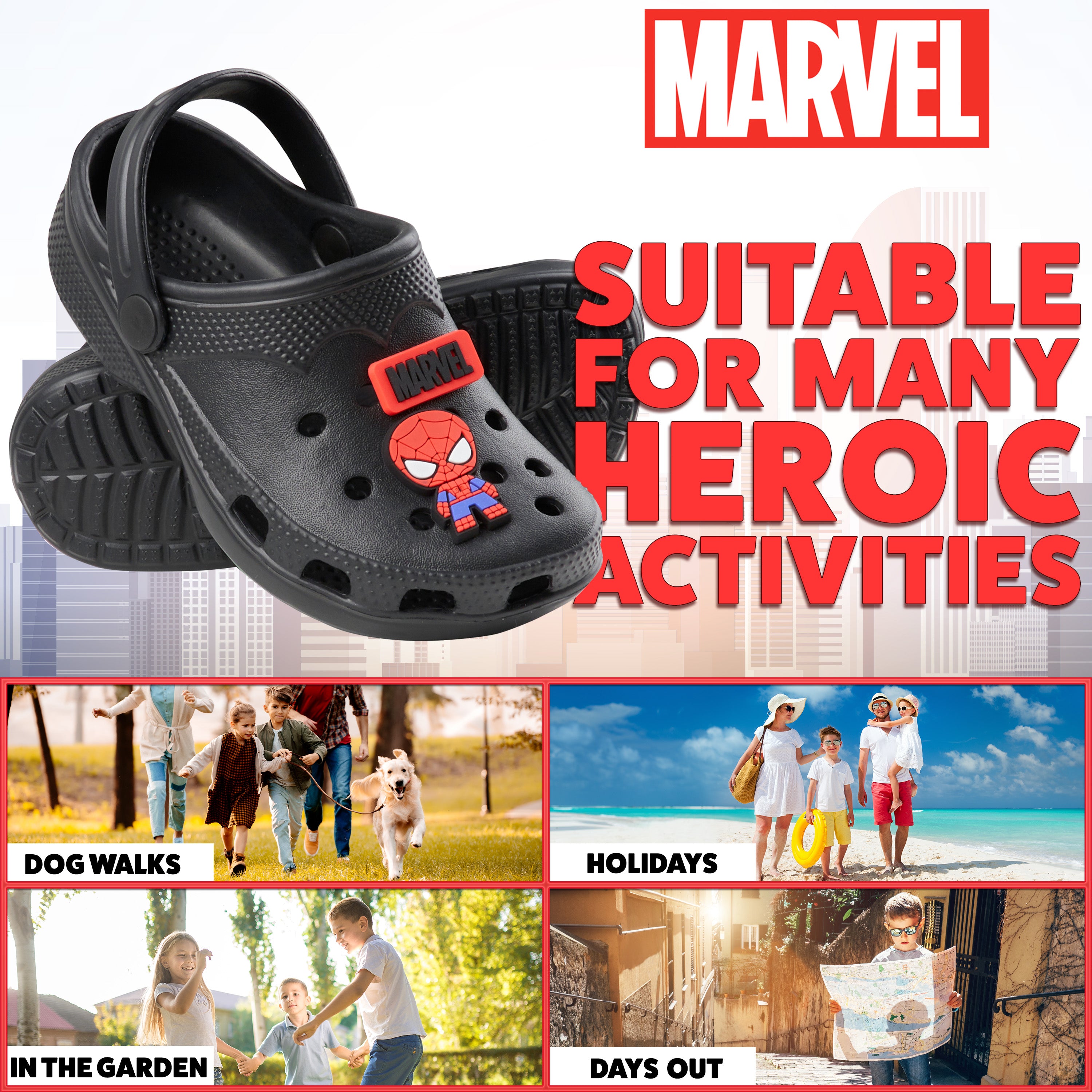 Marvel Boys Clogs with Removable Rubber Charms - Black Spiderman - Get Trend