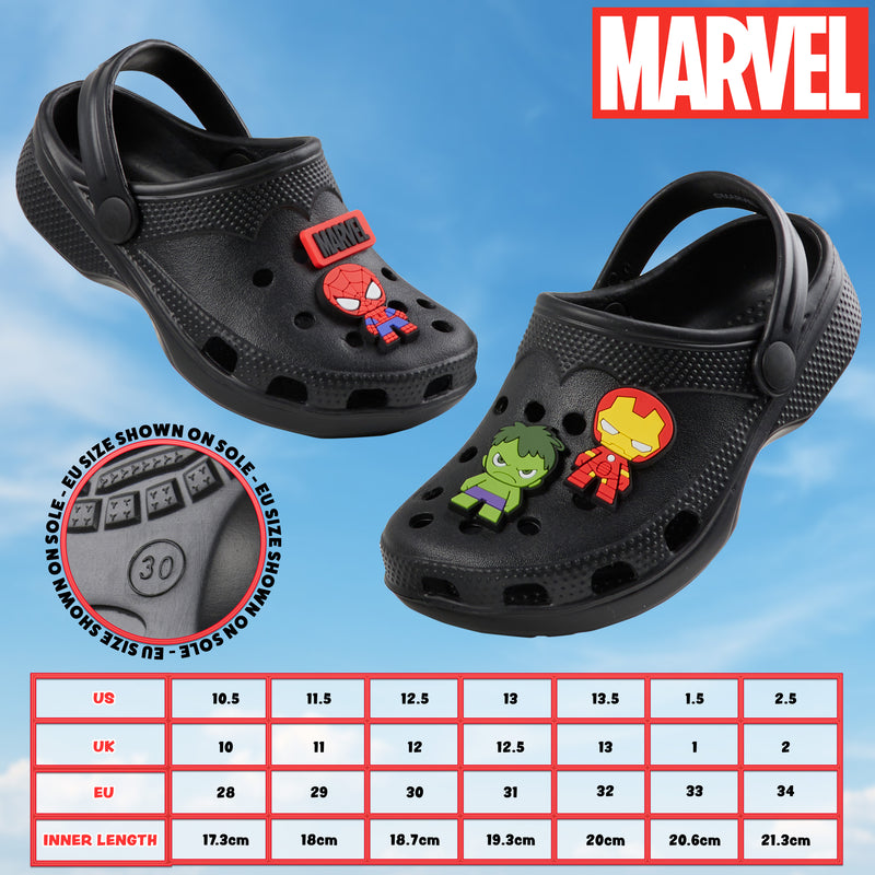 Marvel Boys Clogs with Removable Rubber Charms - Black Spiderman - Get Trend