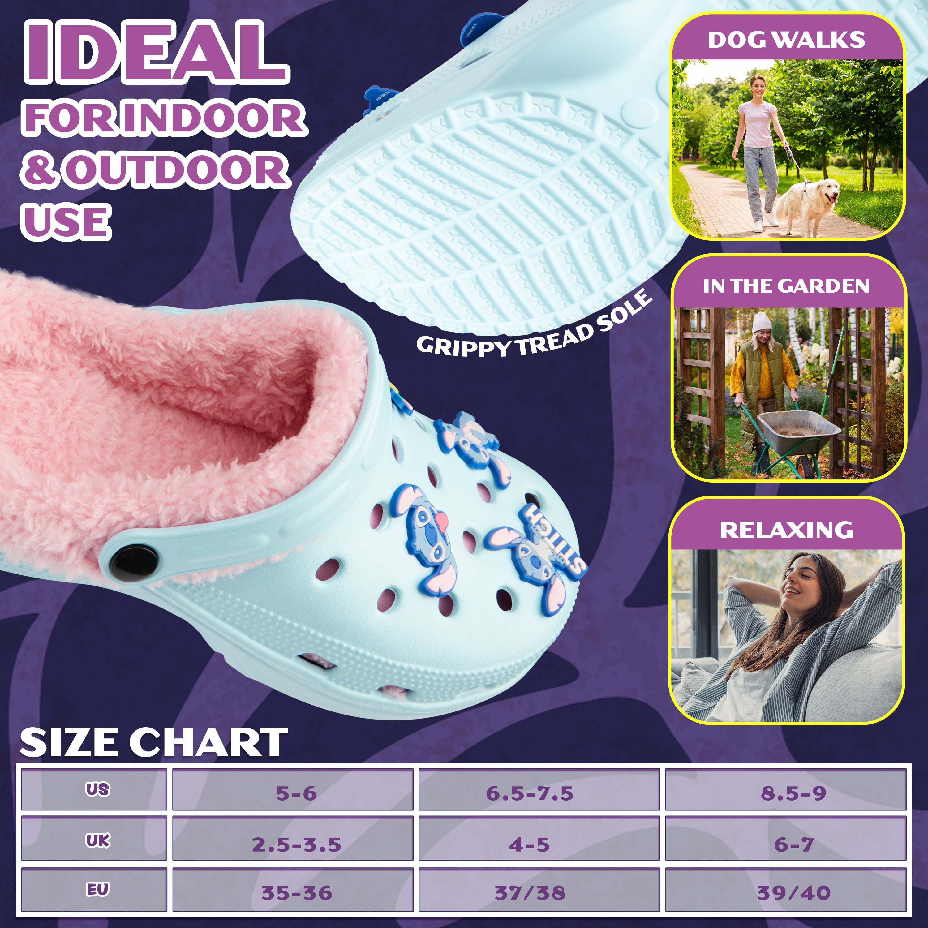 Disney Stitch Clogs for Women Fleece Lining Slip On Garden Shoes Heel Strap with Charms - Get Trend