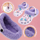 Disney Stitch Winter Clogs Fleece Lining & Removable Charms, Kids Garden Shoes Slip On with Strap