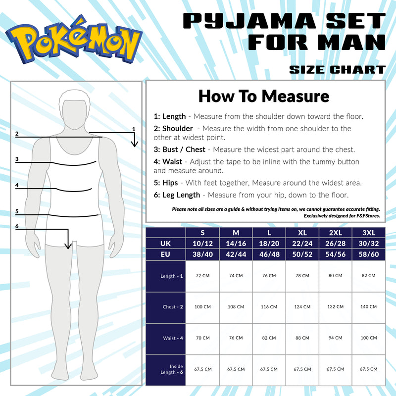 Pokemon Mens Pyjamas Set, Teenagers and Men's Nightwear