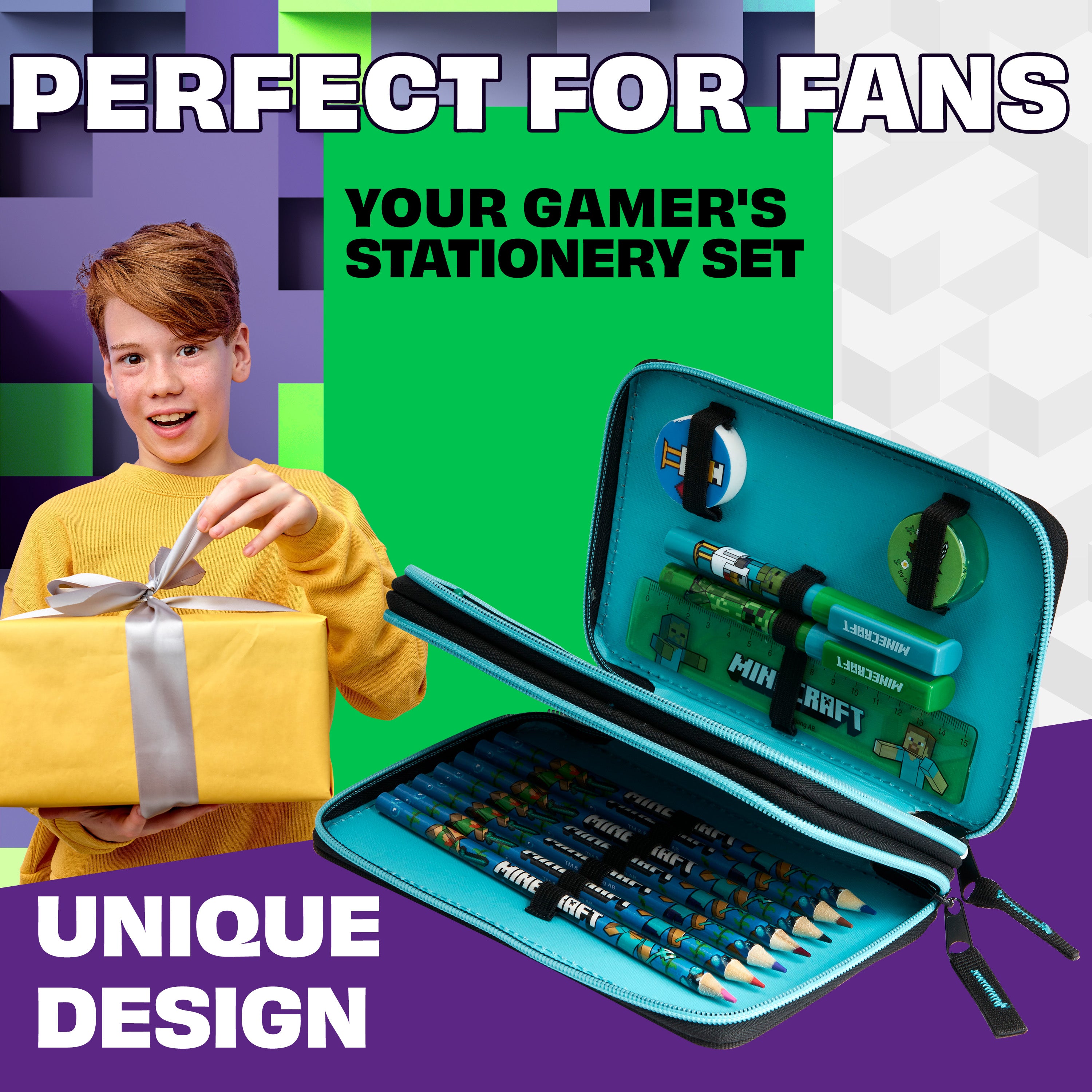 Minecraft Pencil Case Kids Teens Filled with Gamer Stationery Set School Supplies Creeper - Get Trend