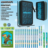 Minecraft Filled Pencil Case for Kids with Multiple Compartments, Stationery Included