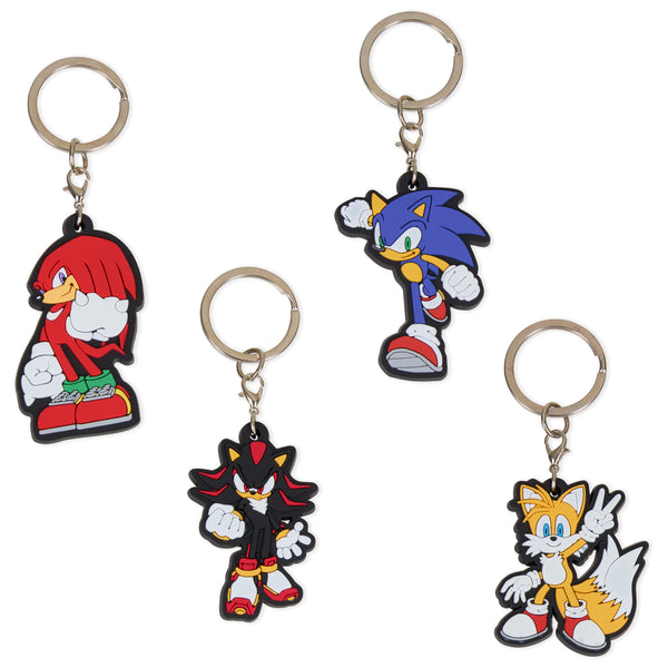 Sonic The Hedgehog Keyrings for Kids, Rubber Keyrings  - 4 Pack Mini Figures - Get Trend