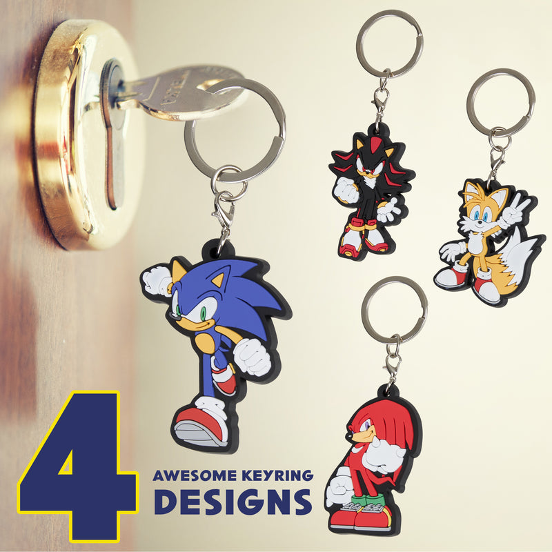 Sonic The Hedgehog Keyrings for Kids, Rubber Keyrings  - 4 Pack Mini Figures