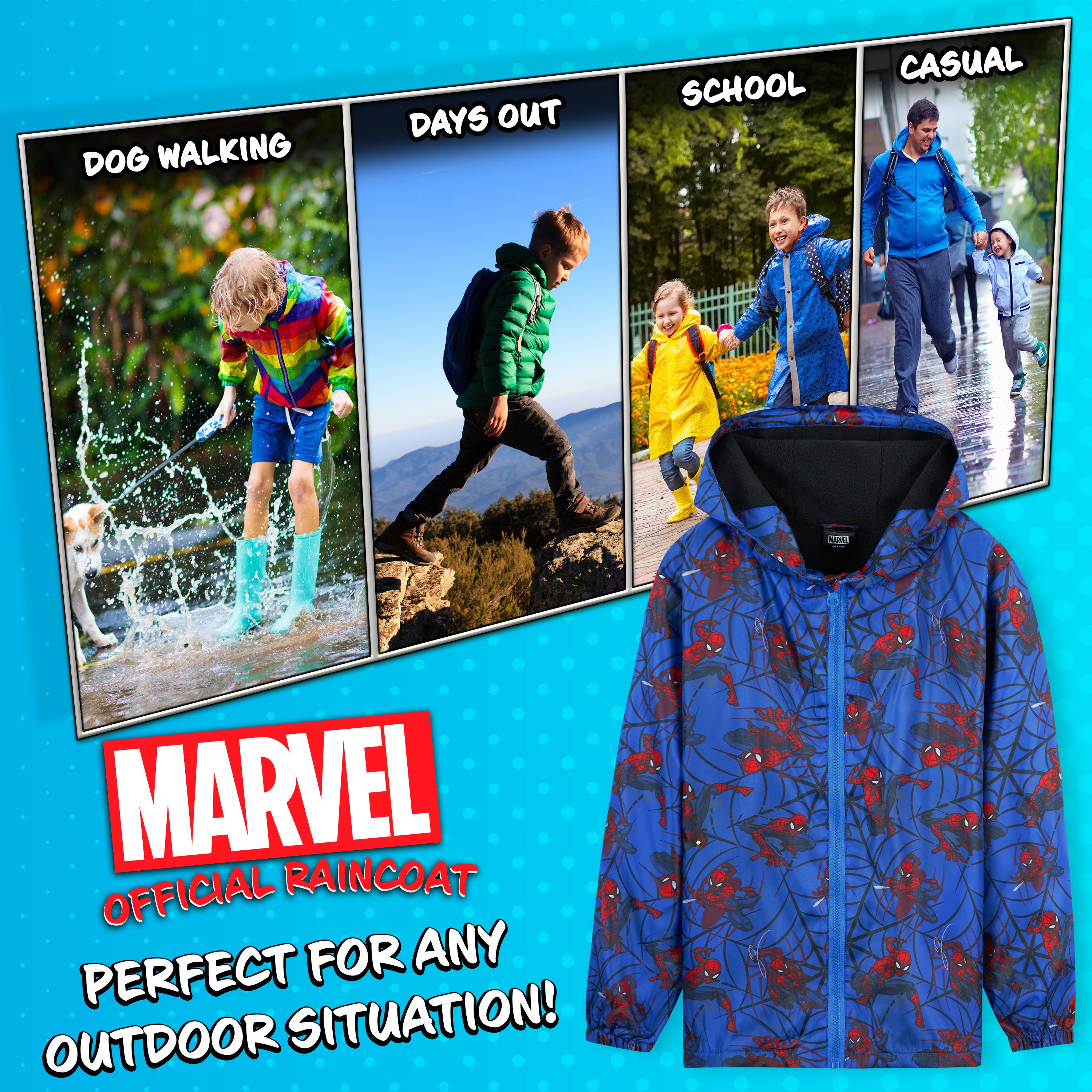 Marvel Boys Waterproof Jacket Avengers Spiderman Hooded Jacket Fleece Lining Raincoat - Get Trend