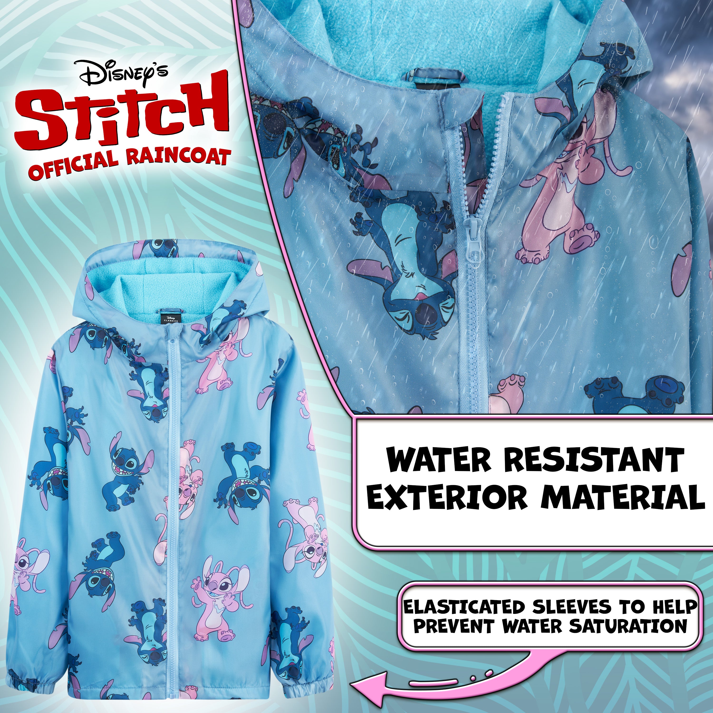 Disney Stitch Girls Raincoat - Waterproof Hooded Jacket for Kids - Get Trend